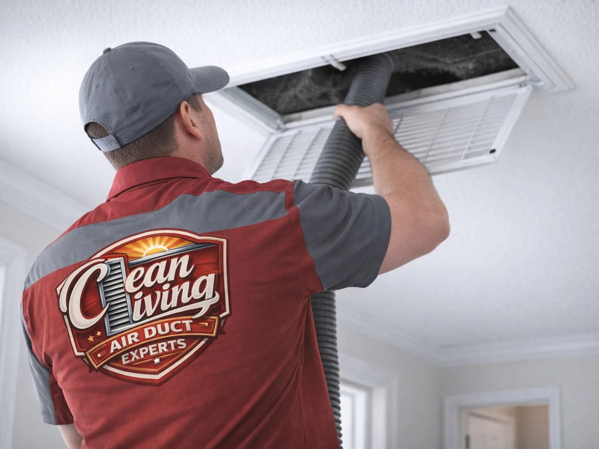 air duct cleaning technician on the job in Dallas, TX